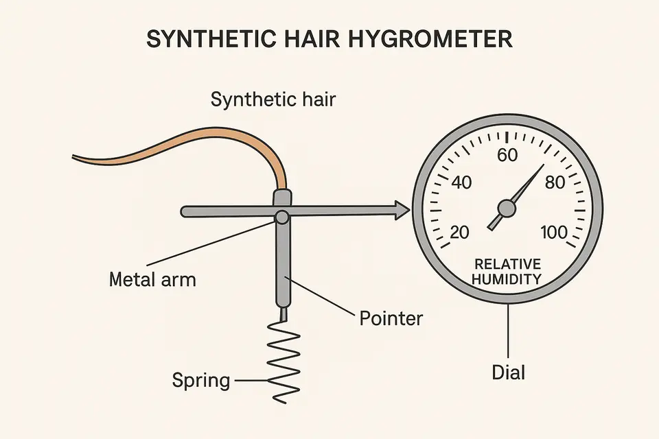 Diagram of a synthetic hair hygrometer inner workings
