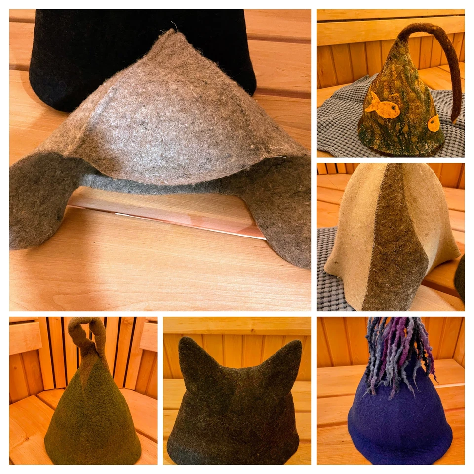 Wide variety of Sauna Hats - from funny to practical ear protection