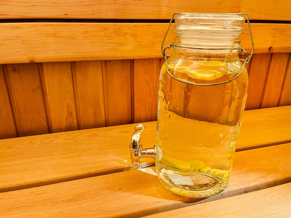 Sauna drink - room temperature water with lemon and ginger