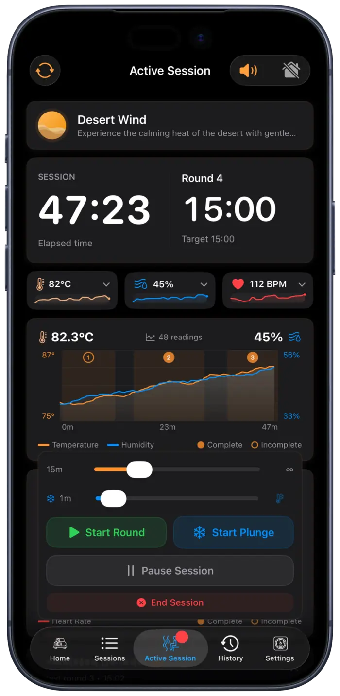 Sauna Assistant cold plunge and contrast therapy session with water temperature and heart-rate recovery